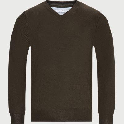 Salina Merino V-hals Striktrøje Regular fit | Salina Merino V-hals Striktrøje | Brun